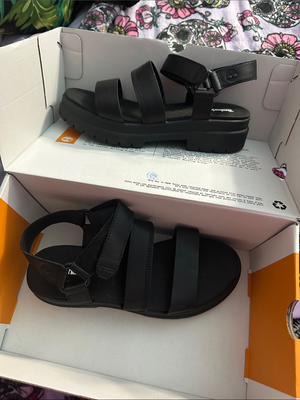 Timberland Women's Black Triple-Strap Chunky Sandals